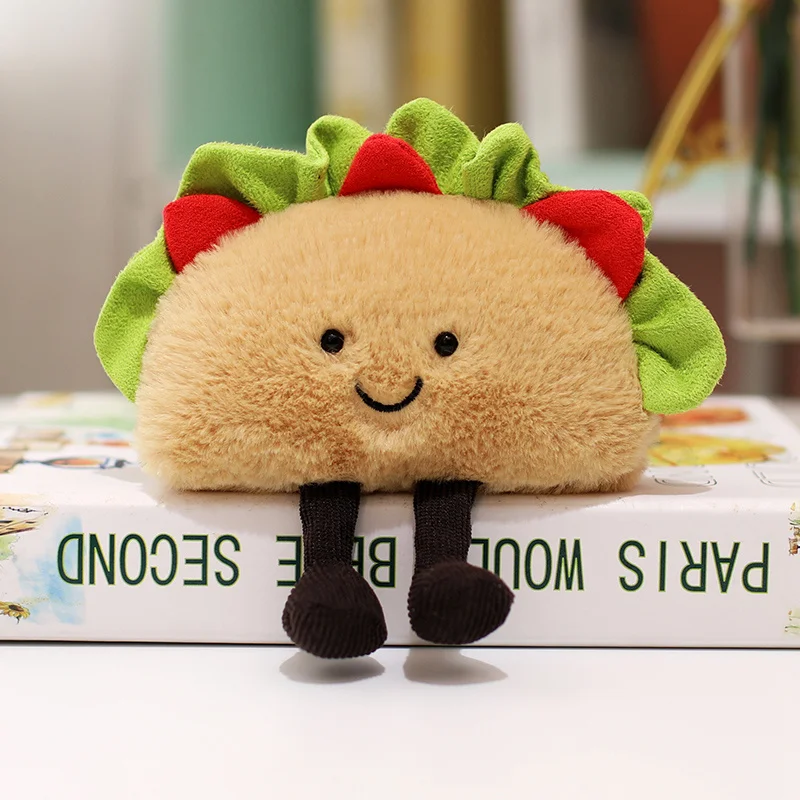 1pc Plush Taco Cake Toy Cute Simulation Food Mexican Roll Hamburger Soft Doll Cut Home Decor Keychain Pendant Kids Birthday Gift