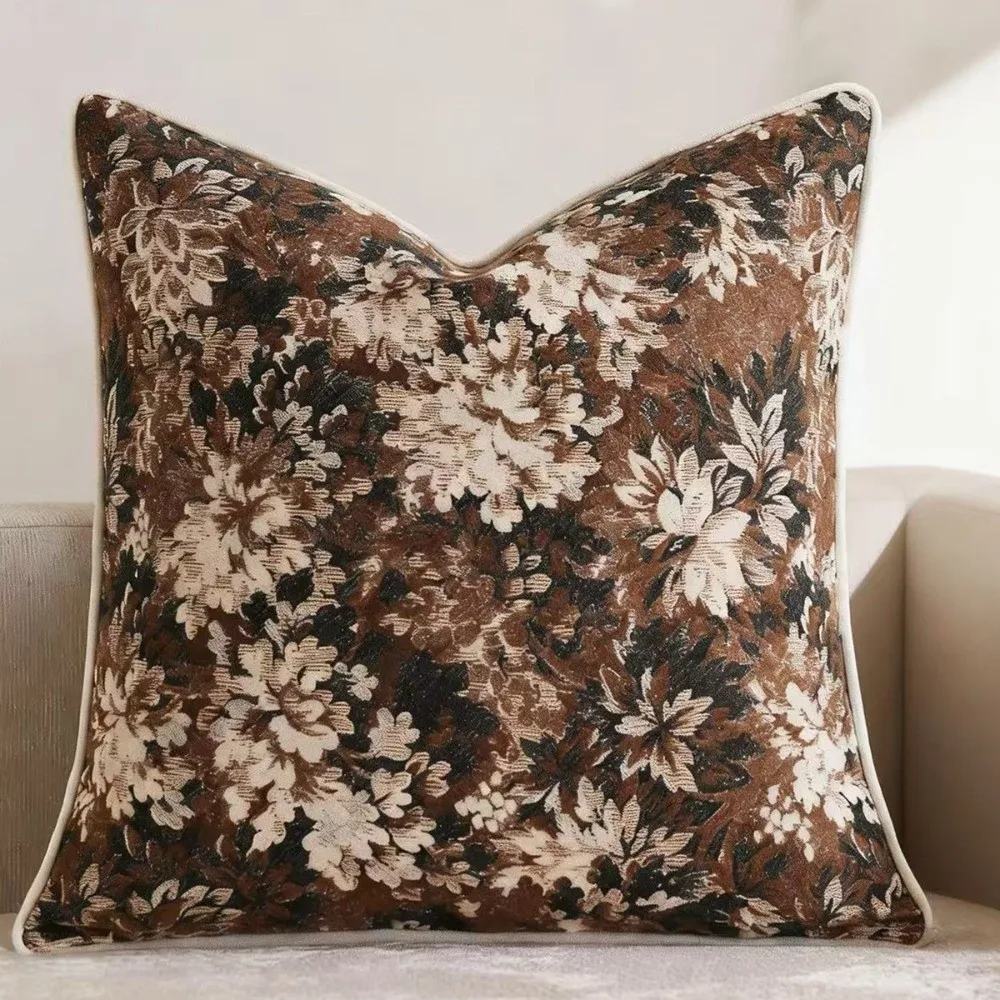 Jacquard Weave Floral Throw Pillowcase Chenille Fabric Yarn-Dyed Decorative Pillow Covers Soft Texture 18x18 Inch
