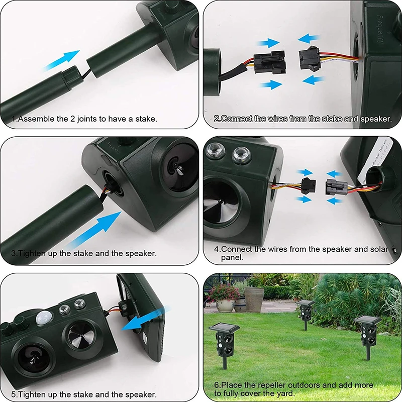 Solar Ultrasonic Repeller 2024 Animal Deterrent Devices Outdoor with Motion Sensor & Flashing Light Repelling Squirrels,Raccoon