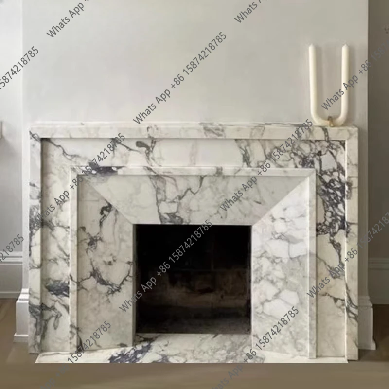 

Stone fireplace French American marble fireplace Large flower white stone decorative cabinet White wall stove
