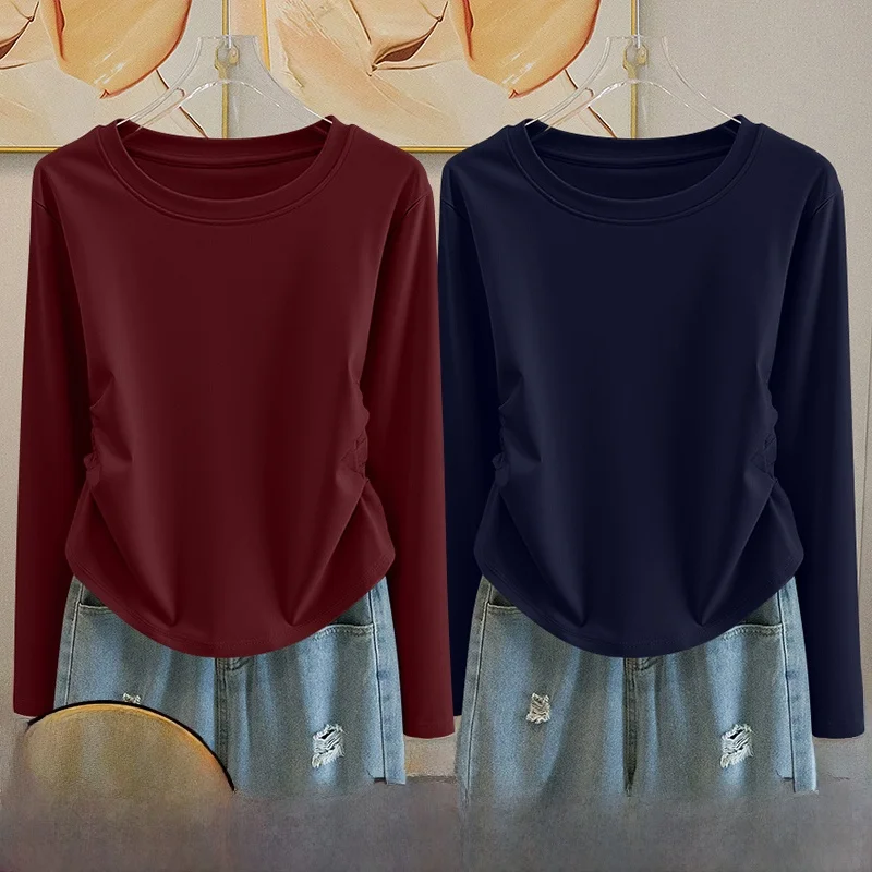 Langes Sve-T-Shirt für Damen, tailliert, Farbbasis, Irt-Top, Teaded-Design, lässig, für den Pendelverkehr, geeignet für Faion