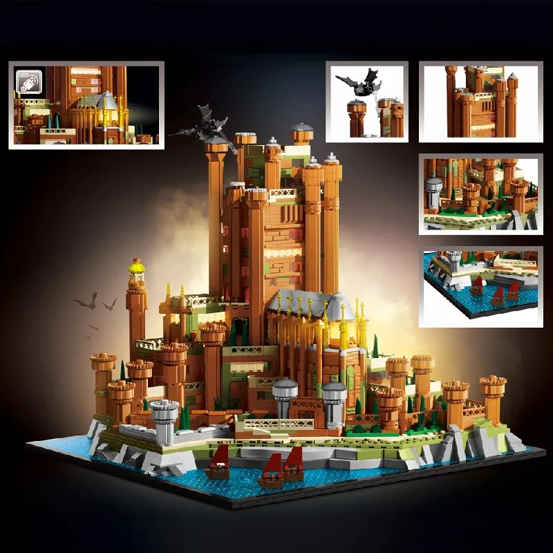 Bloques de construcción de castillo escarlata para adultos, tronos de juegos creativos, colección de modelos modulares, pantalla LED, juguetes de montaje, regalos, 2374 Uds.