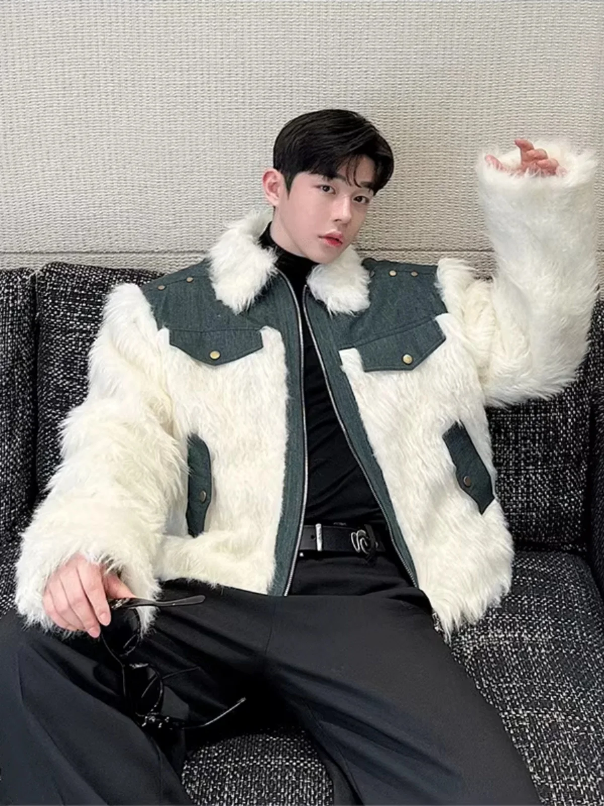 

Мужская свободная хлопковая куртка в стиле ретро в стиле ретро из искусственного меха в стиле пэчворк, осенне-зимняя верхняя одежда, молодежная мода