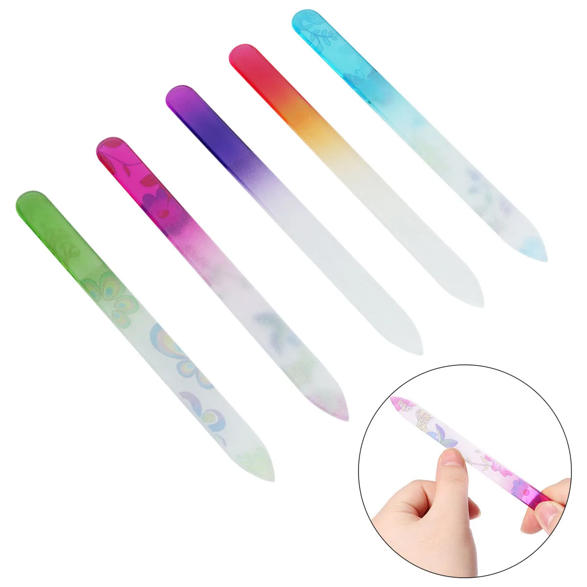 5 قطع من مبرد الأظافر الزجاجي للطباعة للاستخدام الشخصي الاحترافي، إزالة طلاء الأظافر، مبرد أظافر ملون عشوائي