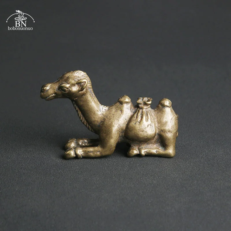 Handmade Silk Road Pure Brass Retro Animal Camel Statue Desk Decoration Ornaments Gifts Home Decor Sculpture Copper Tea Pet