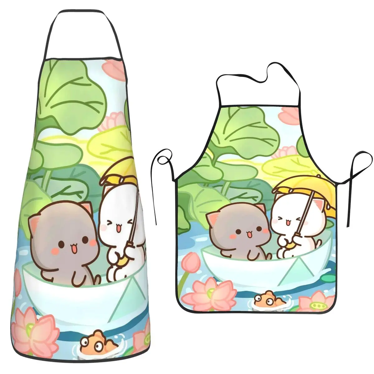 Master Peach And Goma Mochi Cat Apron Chef Cooking Tablier Sleeveless Bib Kitchen Cleaning Pinafore for Women Men Gardening