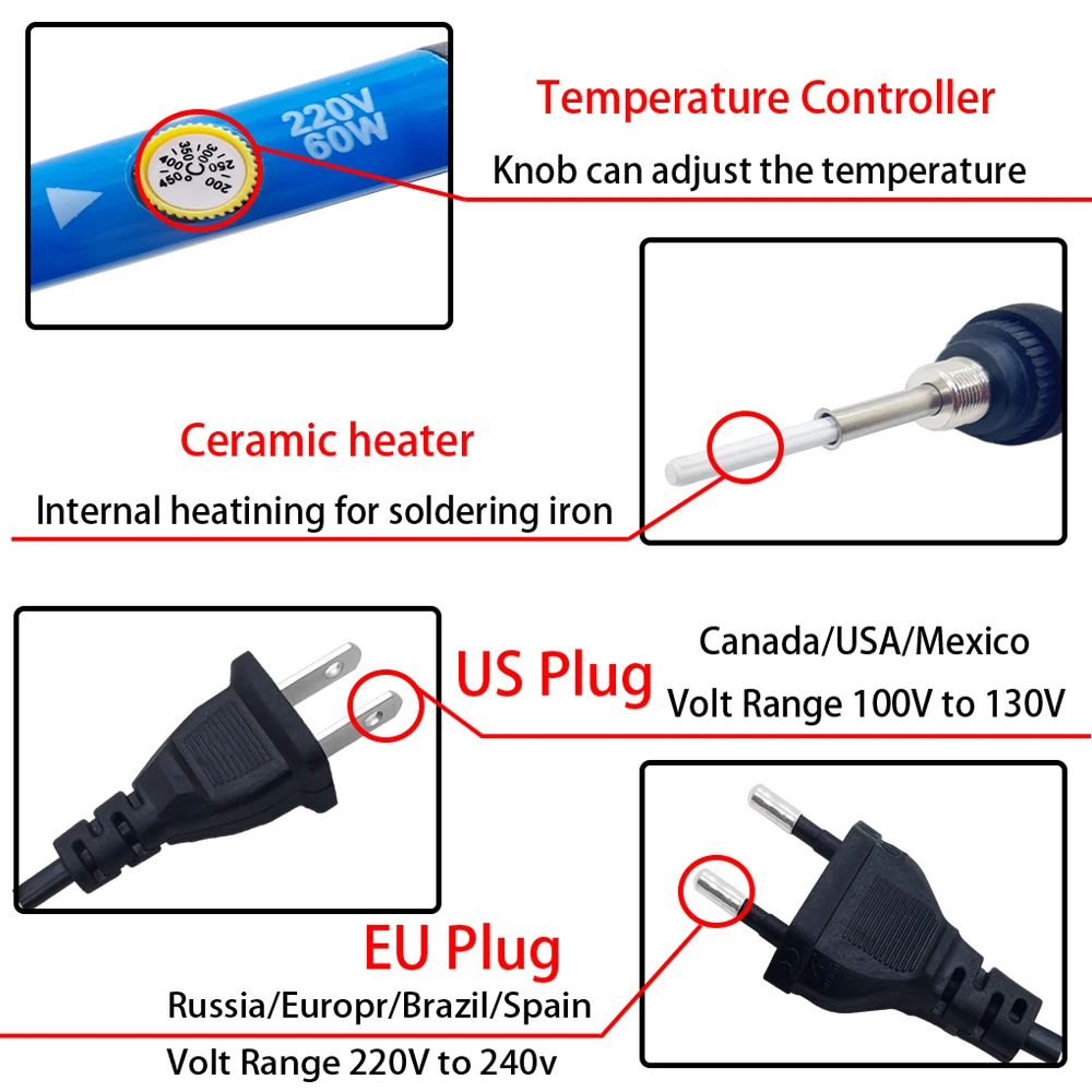 Adjustable Temperature Electric Soldering Iron Kit 220V 110V 60W 80W Welding Solder Rework Station Heat Pencil Tips Repair Tool