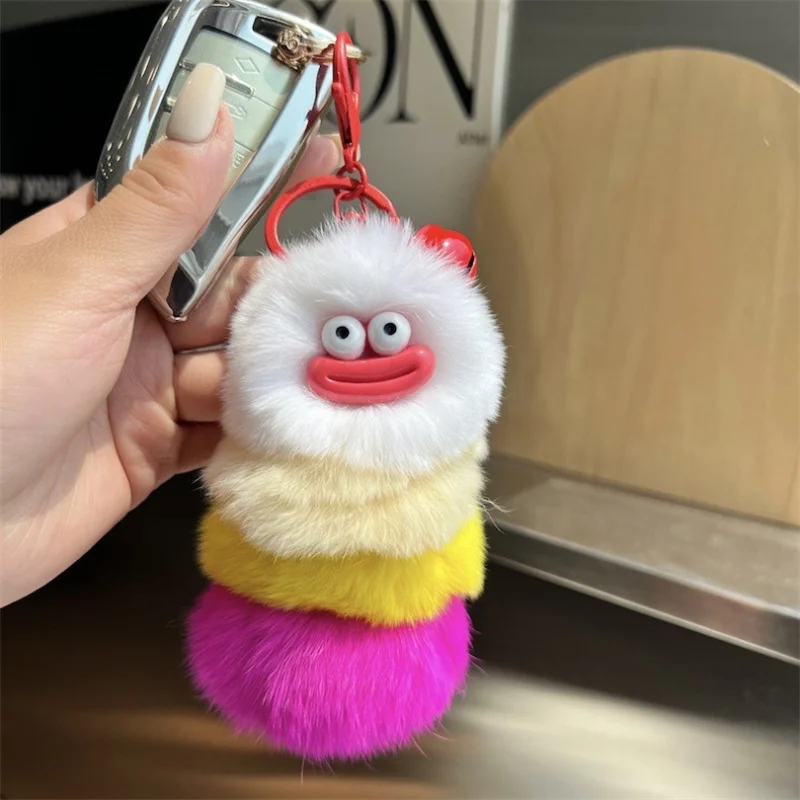 Cute Sausage Mouth Cartoon Plush Caterpillars Keychain Bag Ornaments Keyring Car Trinket Key Holder Party Gift  Bag Accessories