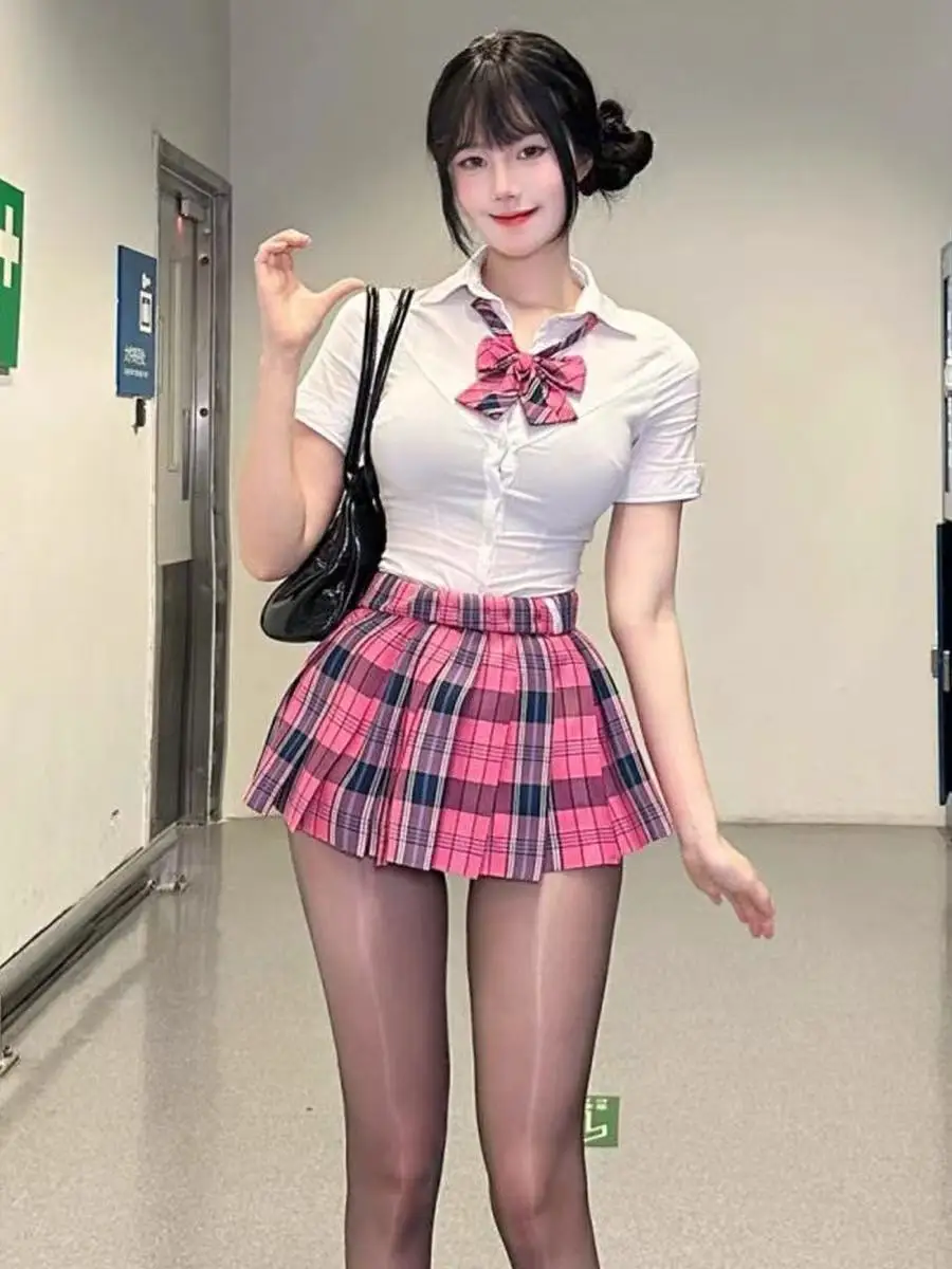 Original Spicy Girl White Waist-Cinching Shirt Pure Desire Slimming Short-Sleeve JK Uniform Set with Dog Short Pleated Skirt