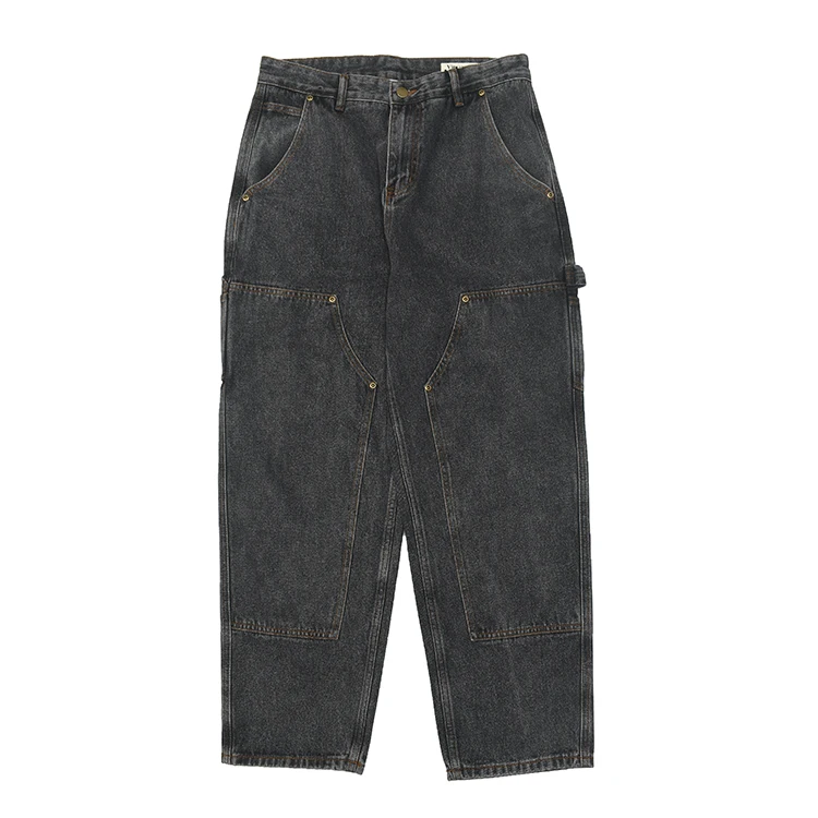 Retro Japanese Workwear Distressed Denim Jeans Casual Loose Straight Leg Long Pants Youth Cotton Blend Fall Season