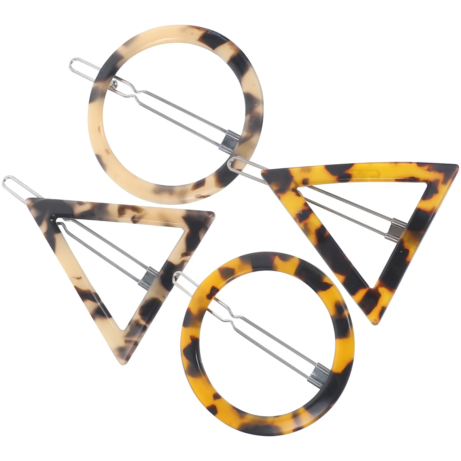 

4 pcs Acrylic Hair Clips Geometric Bang Pins Leopard Print Triangular Round Hairpins For Women Stylish Elegant Accessories