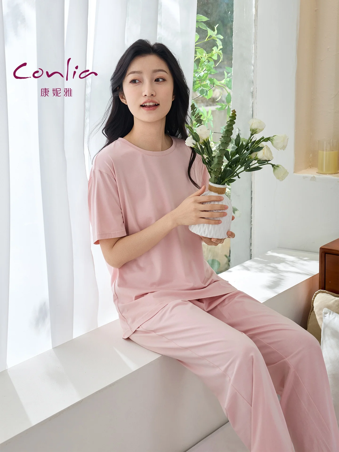 conlia-modal-sleepwear-short-sleeve-long-pants-women's-casual-home-clothes-outdoors-suitable-drapey-high-end-comfortable