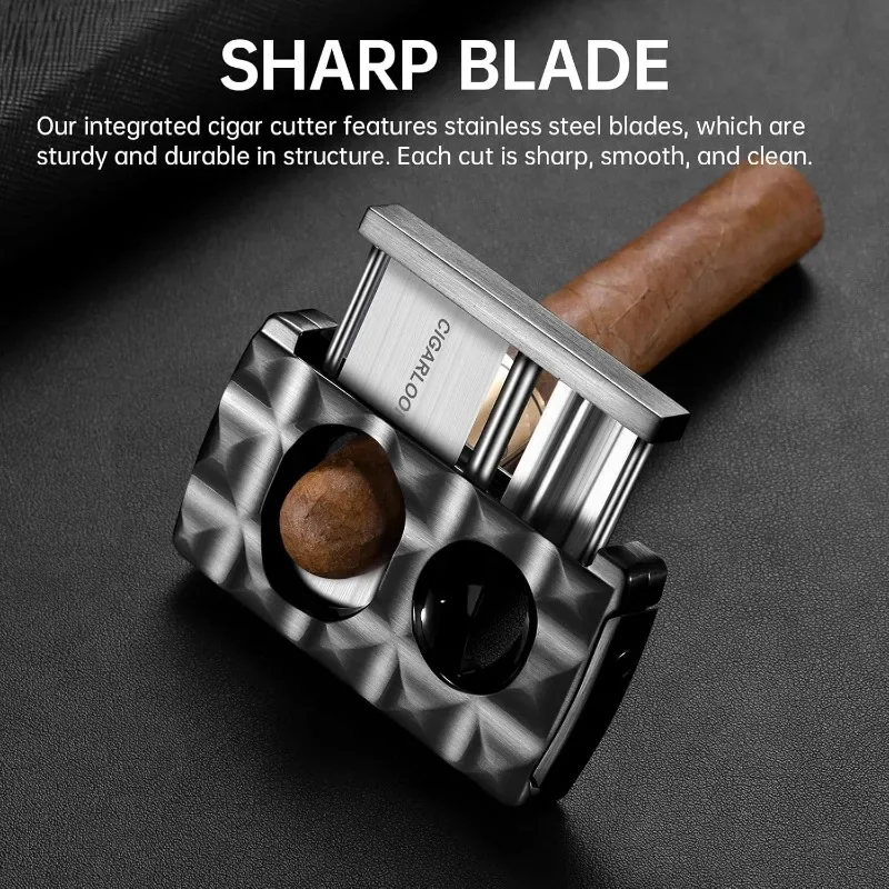 Portable 4-in-1 Cigar Cutter Tool, V-Cut Punch with Cigar Rest, Stainless Steel Sharp Blade, Travel Smoking Accessory Gift Box