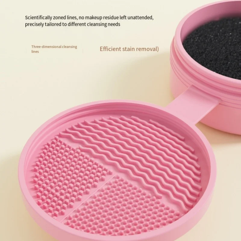 2pcs/set Household Cosmetic Beauty Tools Circular Silicone Brush Head Cleaning Box with Dry Cleaning Sponge Makeup Accessories