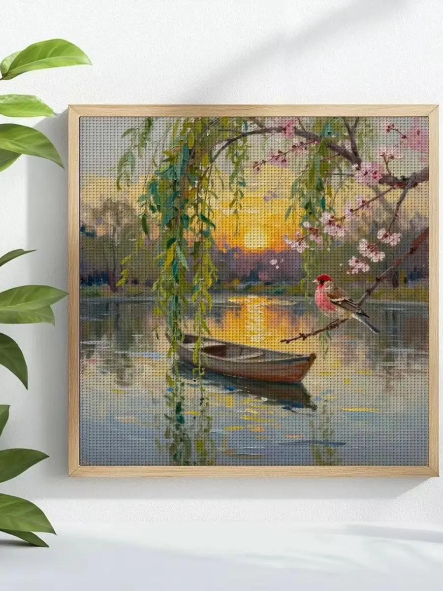 1 Stück 30x30 cm/11,8 Zoll Kleines Segelboot Gestempeltes Kreuzstich-Set DIY-Kit 11/14/16CT DIY-Stickset DIY-Kreuzstich-Set – Detail 1