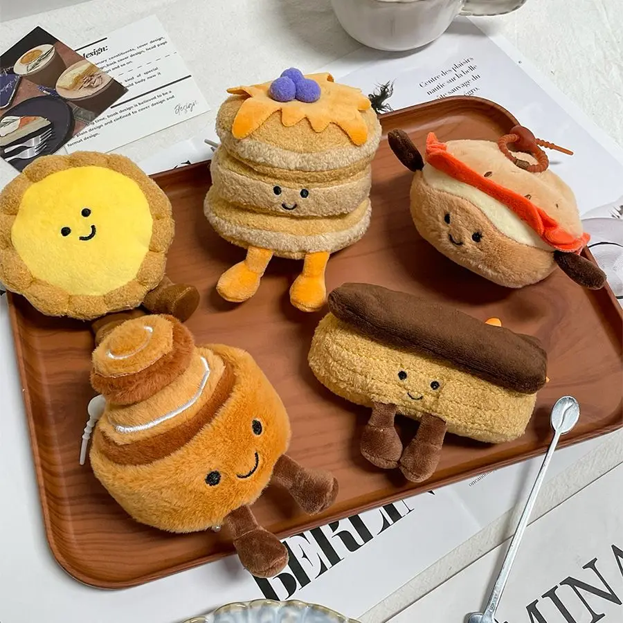 

cious Dert Series Hot Dog Cinnamon Roll Egg Tart Doll Blueberry Cake Toy Bag Keychain Pendant Fun Plu Toys for All