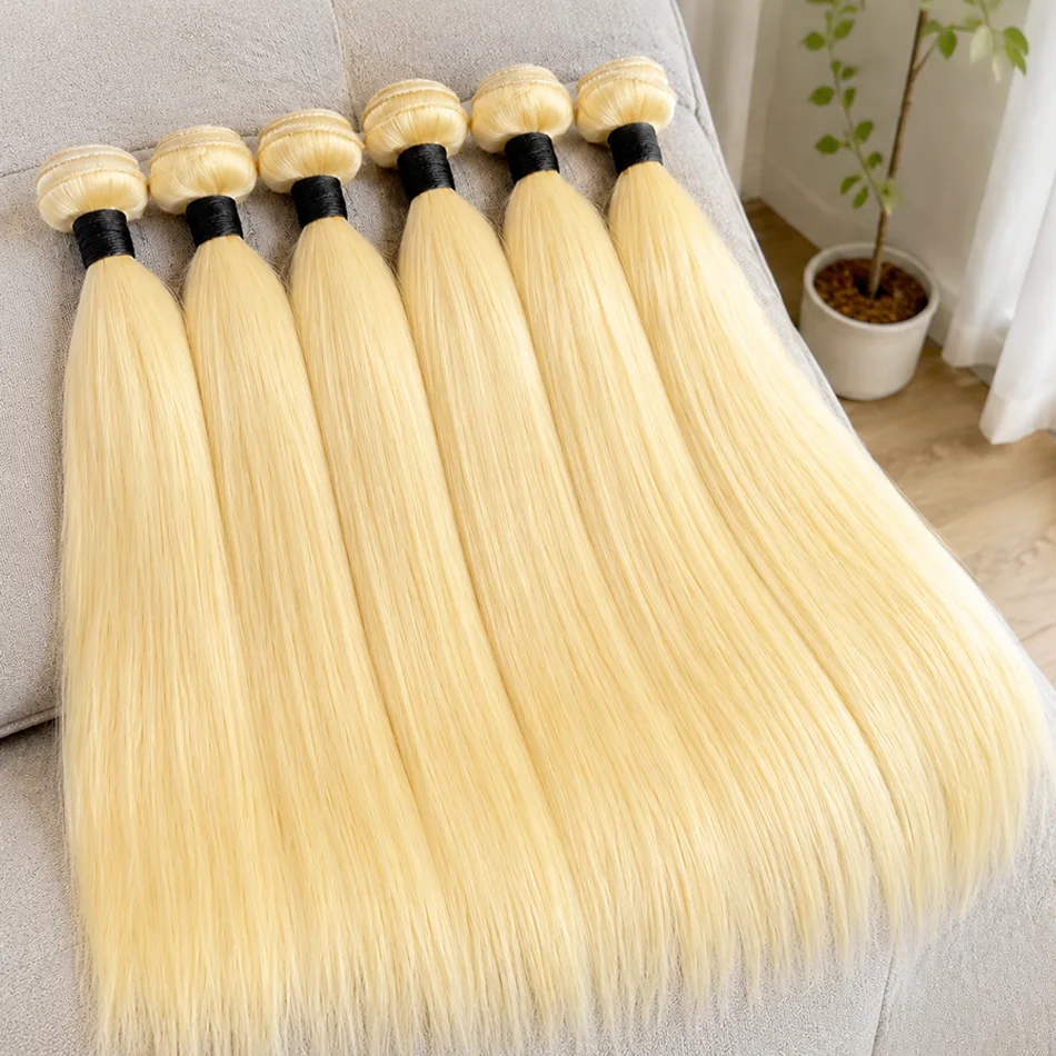 Bone Straight Bundles Human Hair Indian 613 Blonde 3/4 Bundle Virgin Hair Raw Hair Extensions Human Hair 38 40 Inch For Women