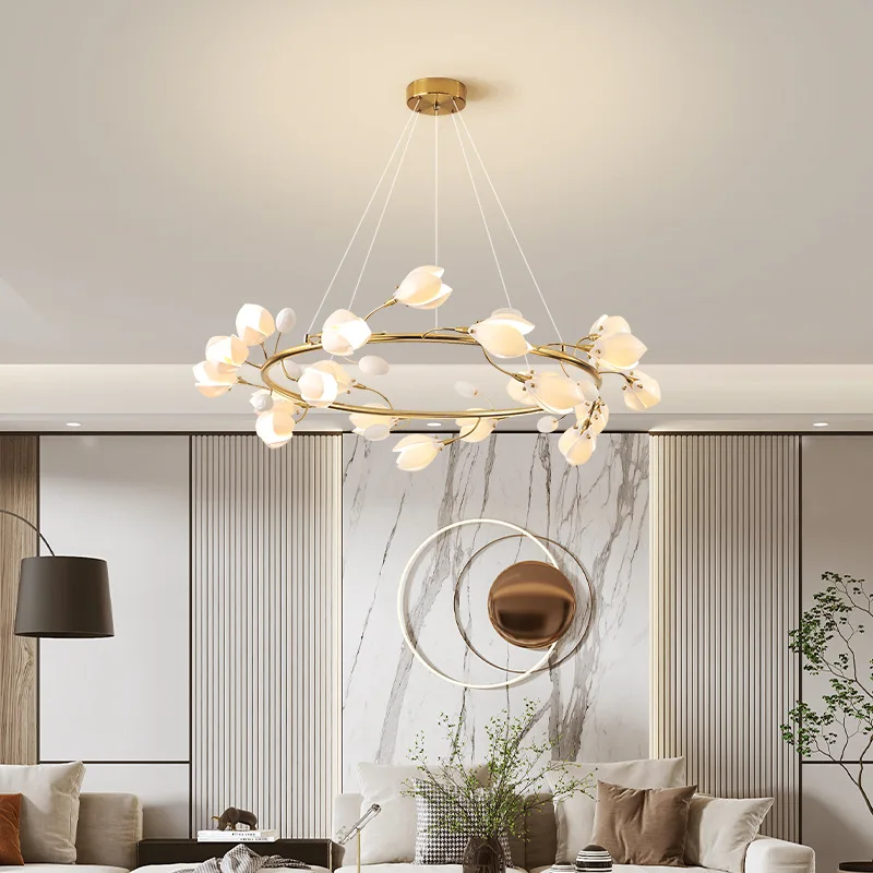 Cream wind living room chandelier straight bar ceramic French creative flower bedroom light modern simple dining room light