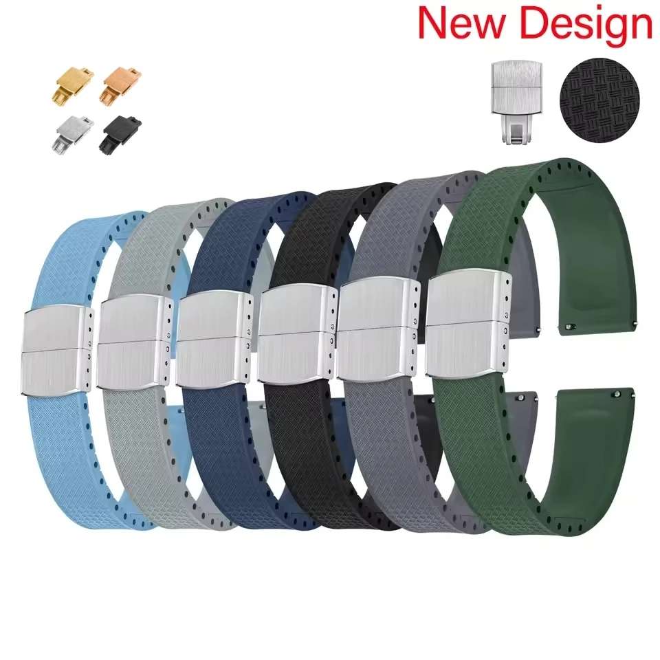 

NEW Fluoro Rubber Watch Band CTS FKM Strap 18/19/20/21/22mm Folding Buckle Quick Release Adjustable Wrist Size Bracelet