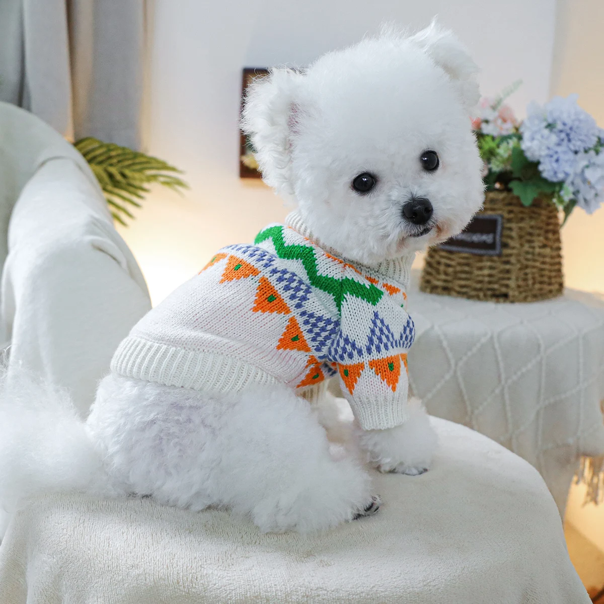 1PC pet clothing, Fer Island colored sweater, spring and autumn pullover knitted sweater suitable for small and medium-sized dog