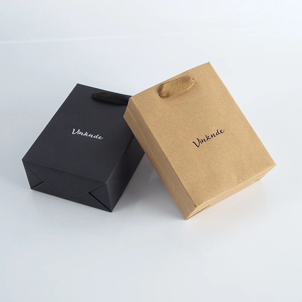 50pcs Custom Logo Festival Gift Kraft Paper Tote Bag Shopping clothes Bags DIY Candy Color Black white Paper Bag with Handles