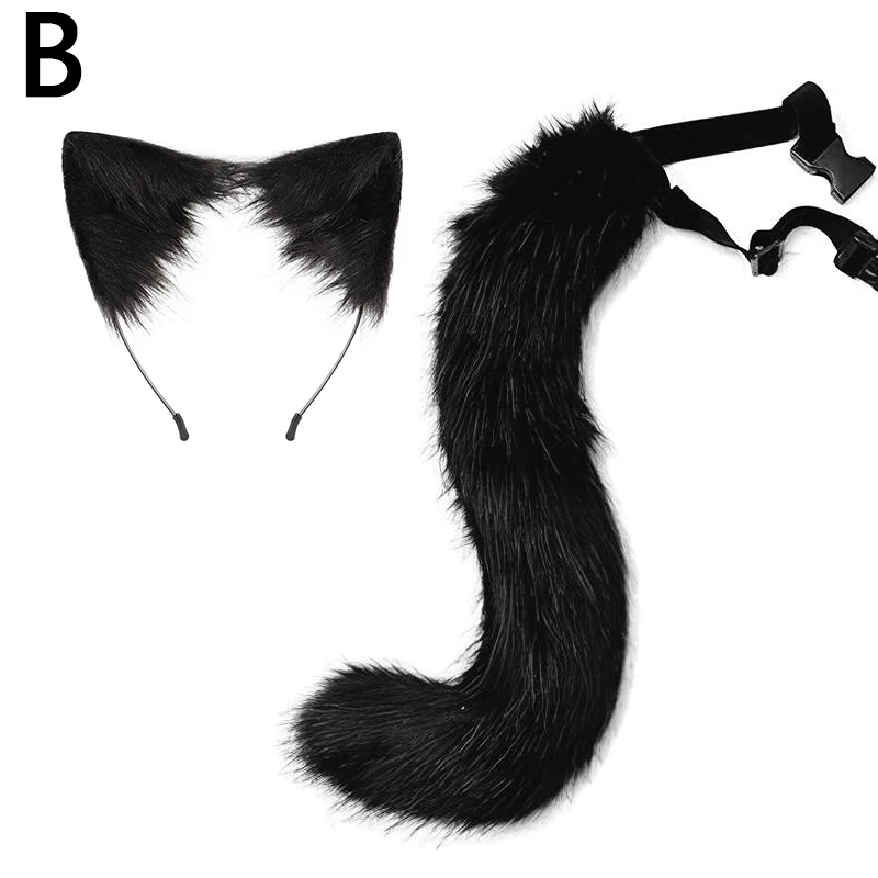 Diadema peluda con orejas de animales, collar de aro de pelo, juego de cola, gargantilla de cuero para fiesta de Halloween