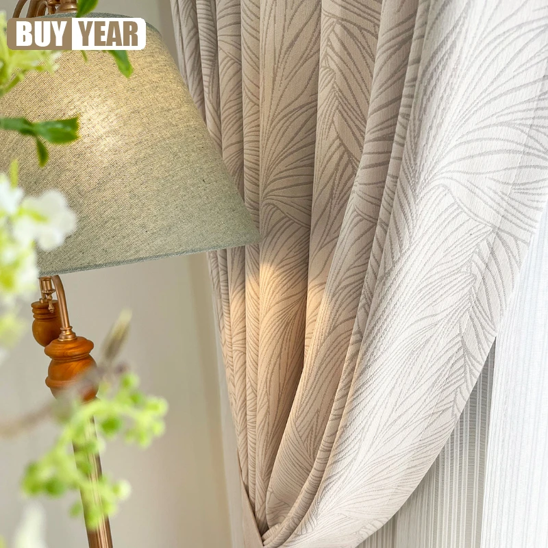 Customized Modern Simple High-end Leaf Line Double-sided Chenille Jacquard Curtains for Living Dining room Bedroom