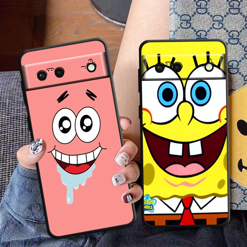 Squidward SpongeBob Cartoon for Google Pixel 8 7 6 Pro 6a 5 5a 4 4a XL Pro 4G 5G Silicone Soft TPU Black Phone Case Cover