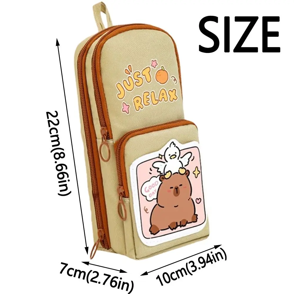 Adorável ins capivara caneta saco 3 camada criativo capibala lápis bolsa zíper grande capacidade dos desenhos animados lápis caso material de escritório