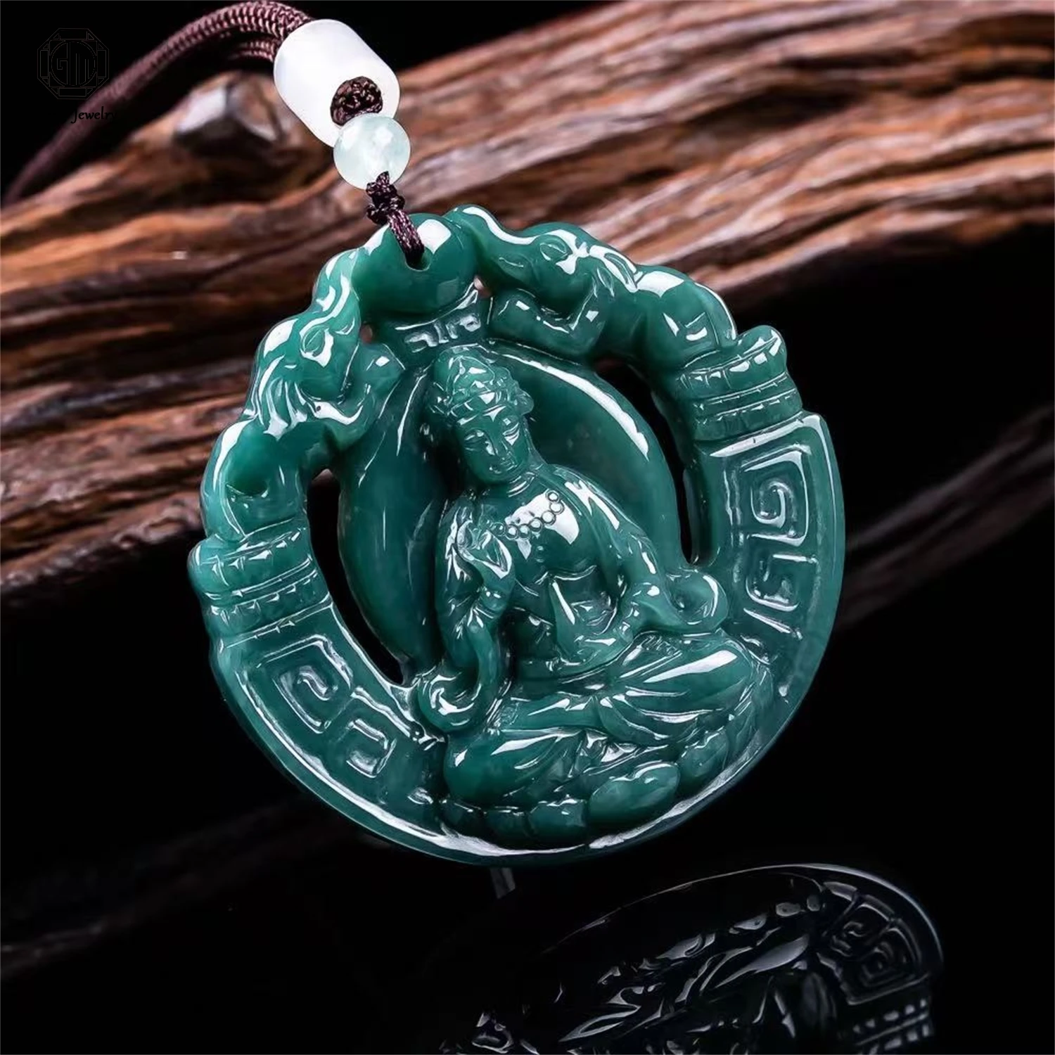 Natural Grade A Jadeite Blue Water High Ice Guanyin Plaque Pendant Unisex Men Women Gemstone Fox Necklace Phoenix Jewelry Gift