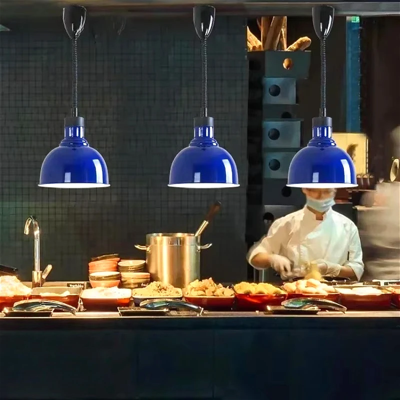 Commercial Food Warming Heat Lamp with 275W Led Bulb Modern Hanging Pendant Light for Buffet Restaurant Supermarket Kitchen
