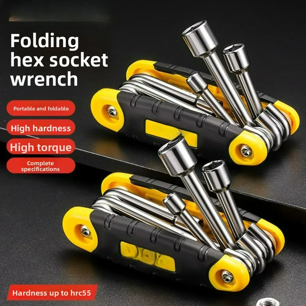 Portable Socket Wrench Set Multi-Functional Folding Hex Key Kit Universal Heavy-Duty Hand Tools for Home &Automotive Repair Jobs