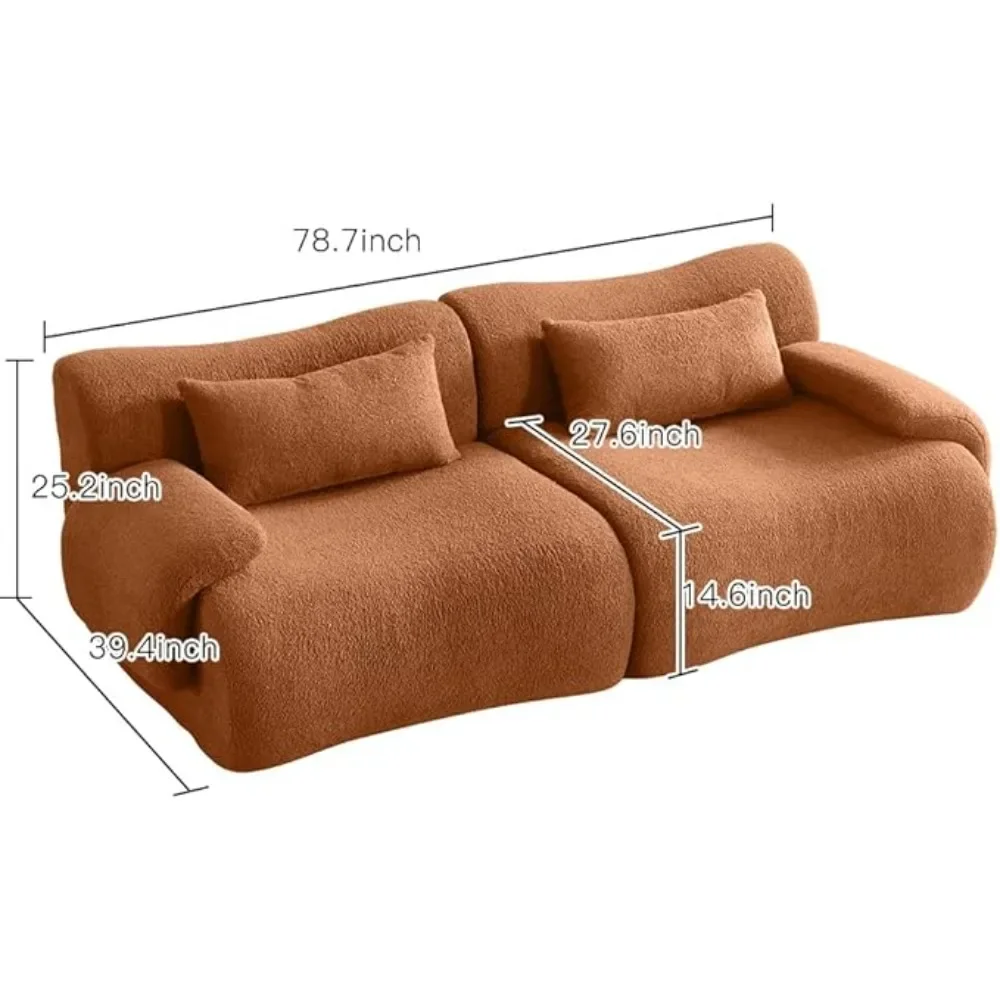 Orange Modular Sectional Sofa,Modern Cloud Couch with Chaise,Bamboo Shaped Love Seat Couch,Comfy Fluffy Living Room Sofas