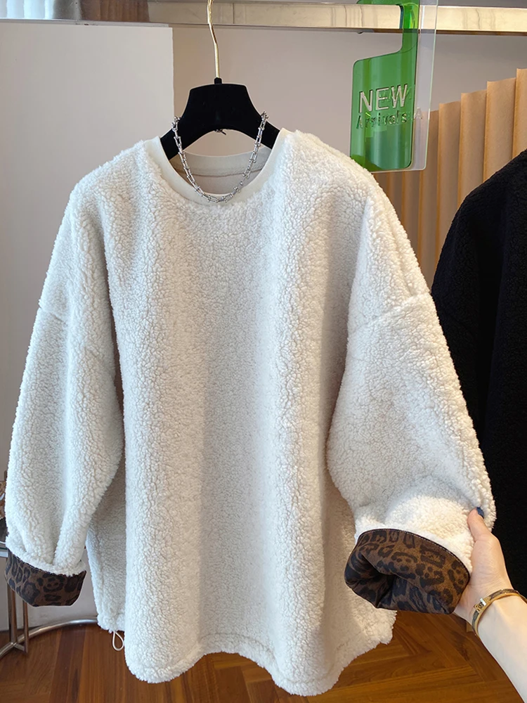 

Женская утепленная толстовка с капюшоном из овечьей шерсти, зимняя, свободного кроя, с длинными рукавами, пушистая, цветная