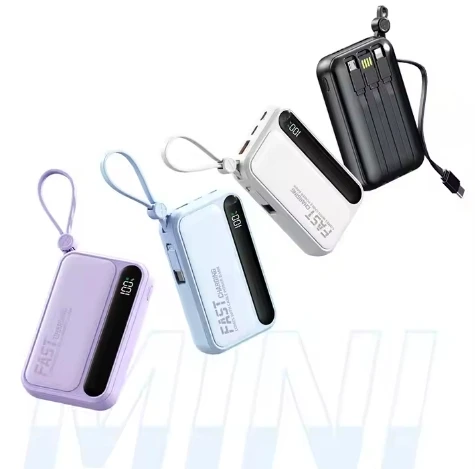 

Built in Cables Powerbanks 10000mah Wallet Portable Mobile Charger Mini Power Bank for All Phones Li-polymer Battery TYPE-C