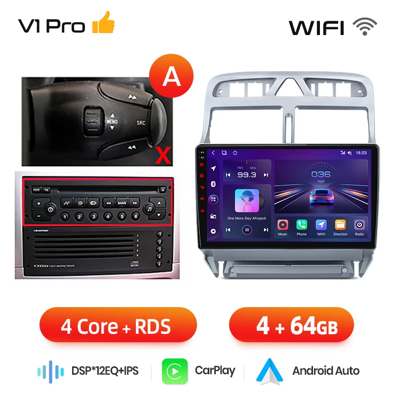 Junsun AI Draadloze CarPlay voor Apple Android Auto Radio Voor Peugeot 307 307CC 307 SW 2002-2013 GPS multimedia RDS WiFi Stereo
