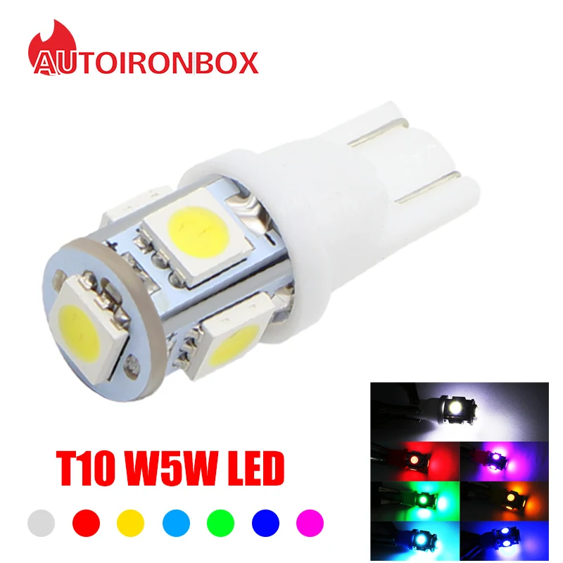 1x Car 168 194 T10 5 SMD 5050 W5W LED Auto Clearance Lights Interior Lamps 501 DC 12V