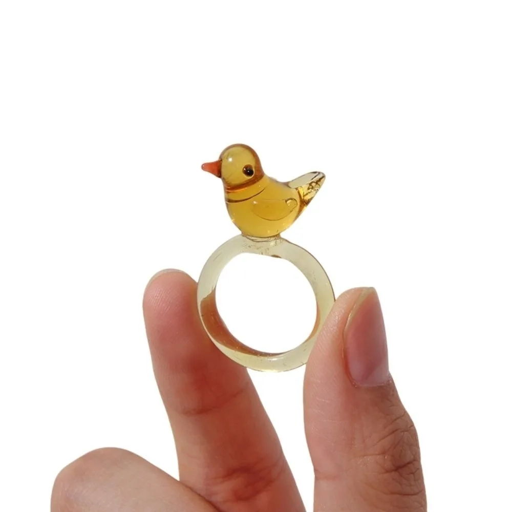 Fashion Handmade Glass Bird Ring Cute Childishness Flowers Finger Ring Exquisite Vintage Coloured Glaze Ring Girls