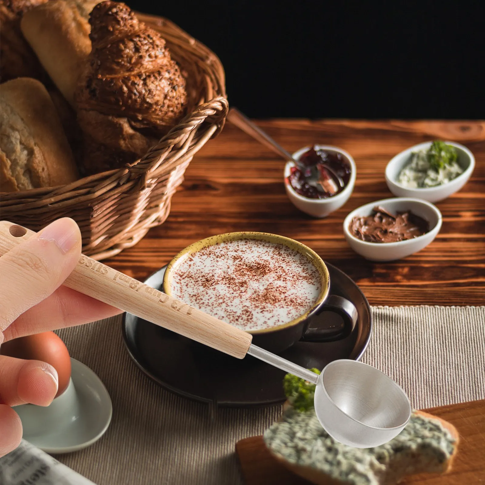 Stainless Steel Measuring Spoon 8ml with Wooden Handle, Matte Minimalist Design for Coffee, Baking, Cooking