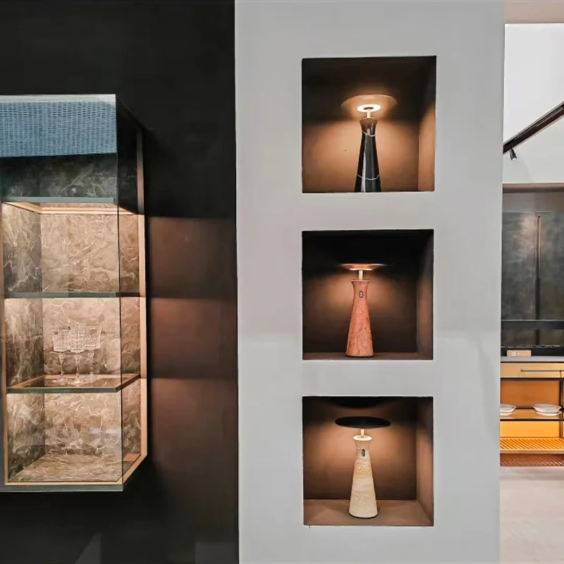 Modern minimalist creative retro atmosphere large travertine table lamp decoration personalized night light