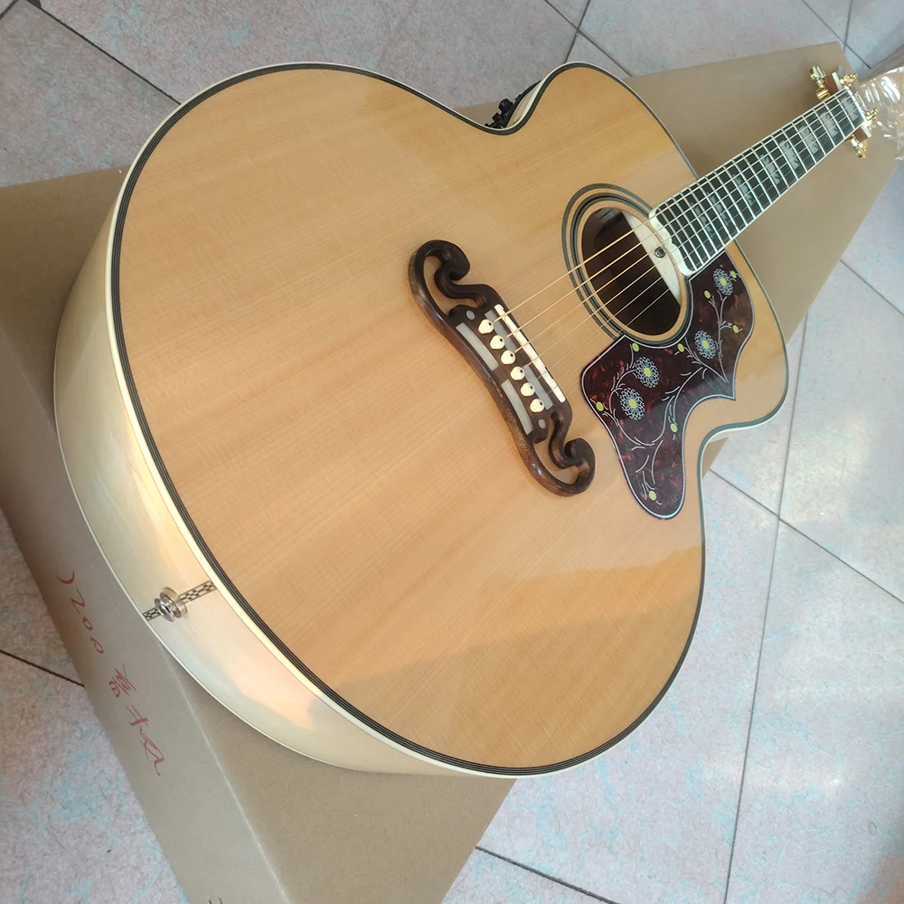 

High quality in stock natural wood transparent ribbon pickup acoustic acoustic guitar, cow bone nut, panel spruce veneer,