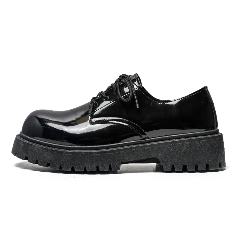 

VIPOL Мужская гладкая лаковая кожаная обувь, удобная и повседневная офисная обувь, подходящая для широких ног, британские ботинки с круглым носком