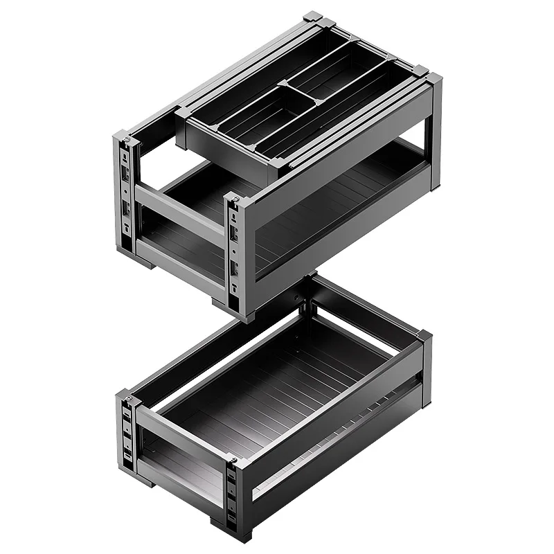 

Pull-up storage basket Cabinet drawer Pull basket Seasoning basket Tableware cup Storage aluminum alloy side pull drawer type