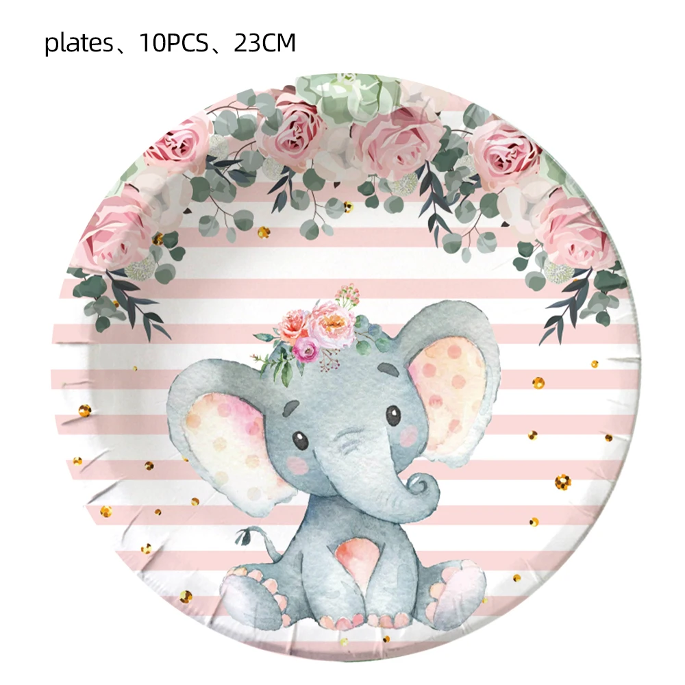 Pink elephant Baby Shower Theme Party Paper Plate Napkin Disposable Tableware girl Birthday Party One Baby Shower ballon Supplie