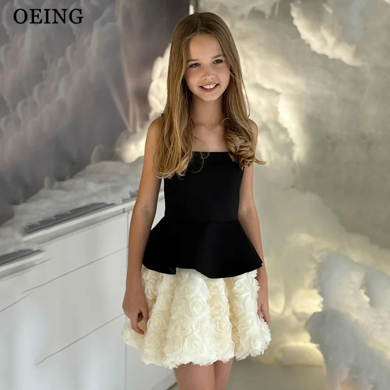 OEING – robe trapèze Simple à fleurs pour filles, couleur contrastée, fleurs 3D, robe de soirée de mariage, Mini robe d'anniversaire de princesse personnalisée