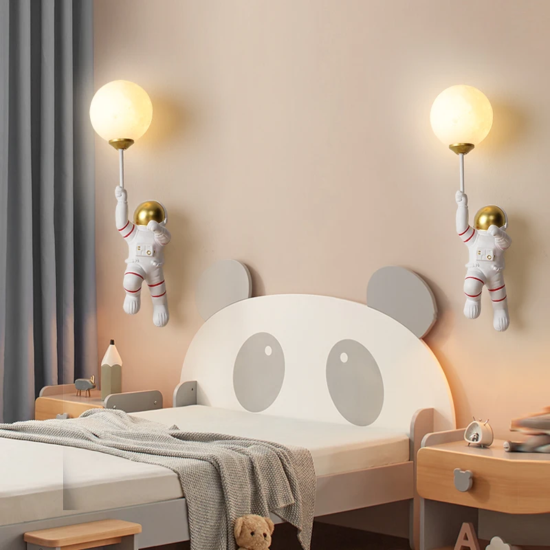 

LED Nordic Creative Astronaut Wall Lamps for Children's Bedroom Bedside Lighting Decoration Boys Girls Room Moon Wall Lights