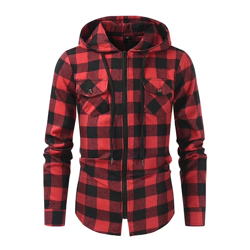 Stylish Men Hooded Plaid Shirt Padded Jacket For Work And Casual Wear Comfortable And Easy To Care