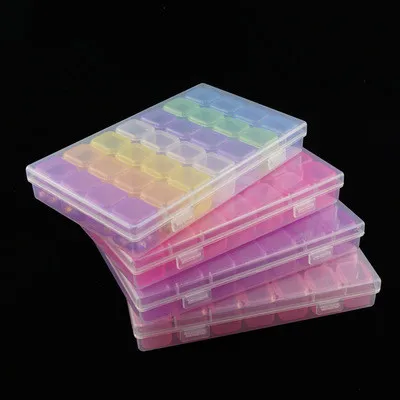 

10 Set 28 Slots Empty Nail Storage Box Case For Rhinestones Alloy Parts Organizer Case Storage Beads Jewelry Boxes