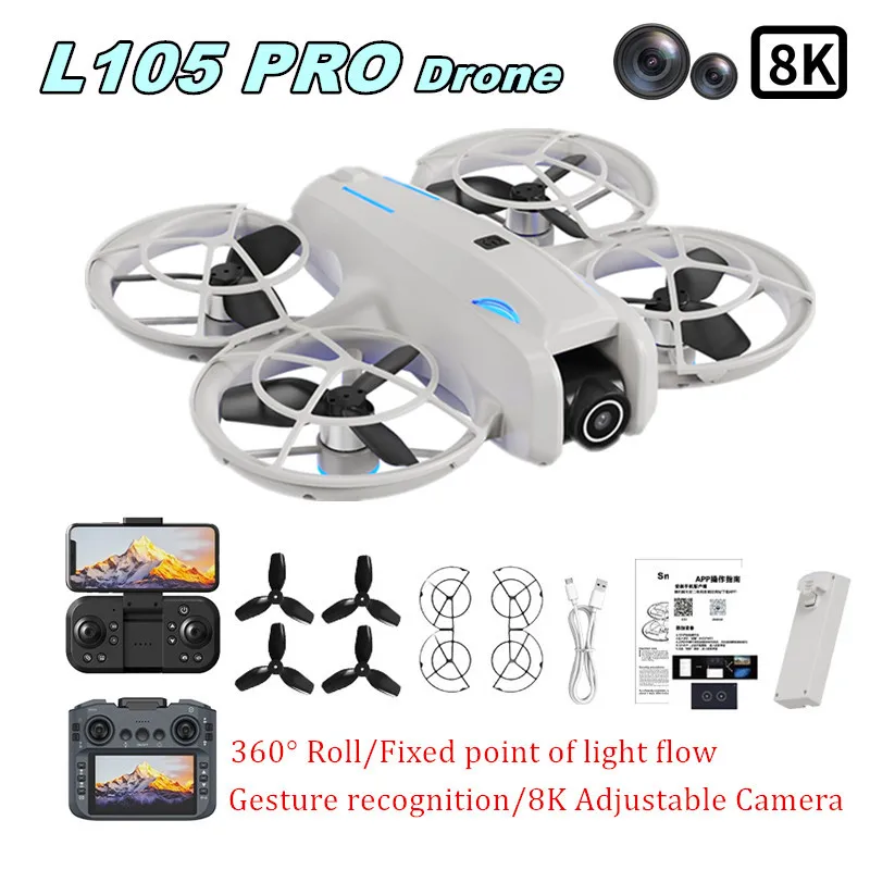 Dron L105 PRO Duel con Lente 8k, Protección Anticolisión Completa y Carcasa Completa, Pantalla Grande de 5.6 Pulgadas, Control Remoto, Quadcopter sin Escobillas