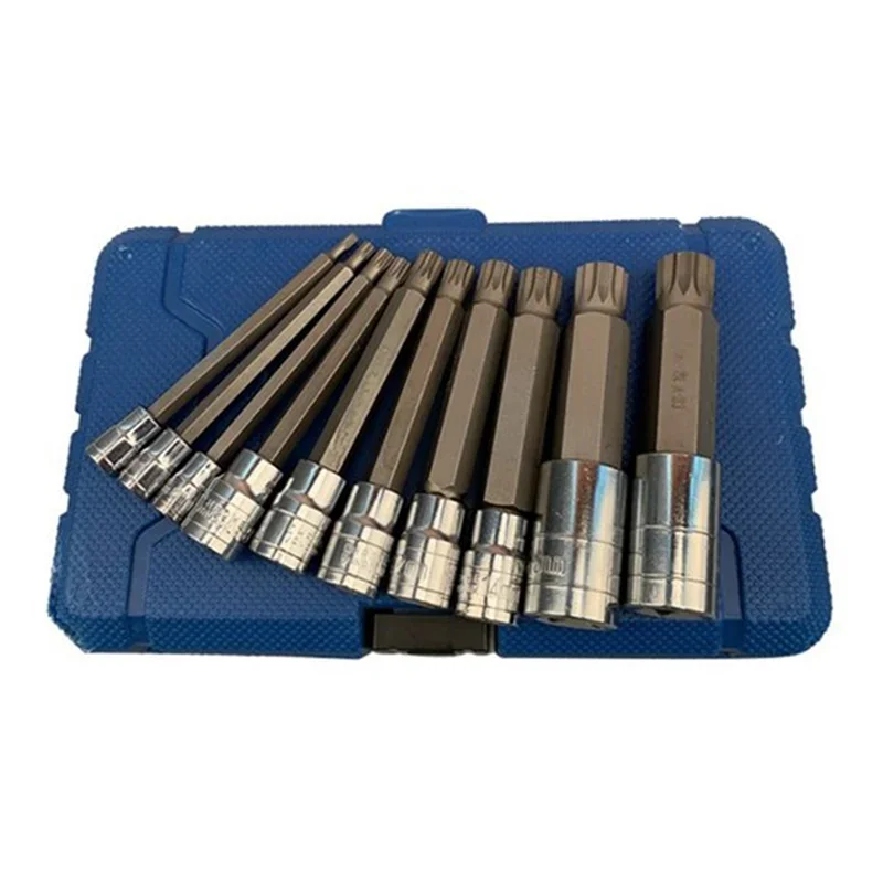 Tamper Resistant Long Reach Machine Repair Auto Tools AT63-10-Pack Triple Spline Driver Socket Set 1/4In 3/8In 1/2In